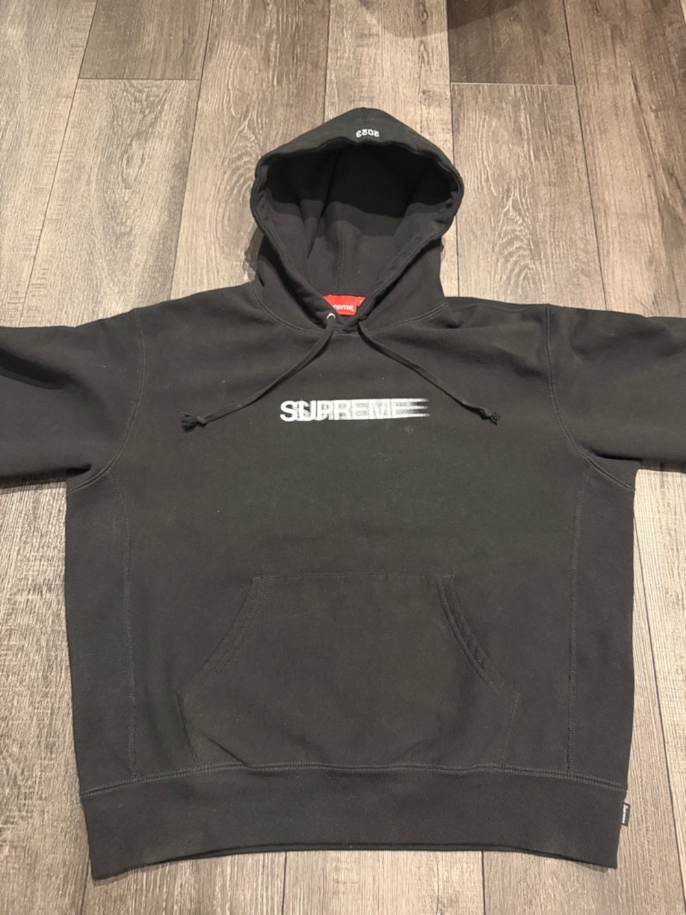 Supreme Black Hoodie with Distressed White Logo